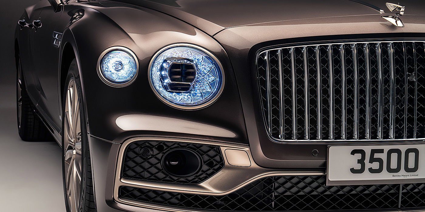 Bentley Marbella Bentley Flying Spur Odyssean sedan front grille and illuminated led lamps with Brodgar brown paint