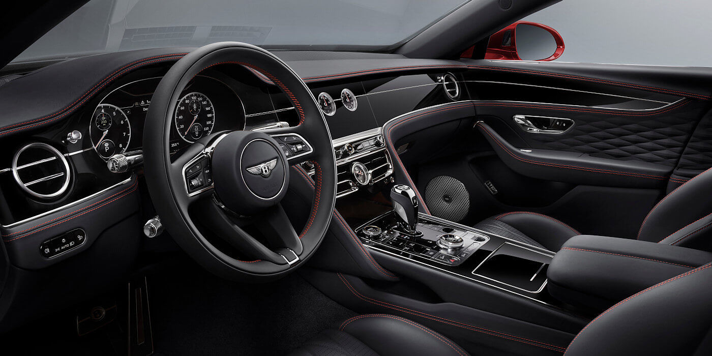 new-Bentley-Flying-Spur-V8-front-interior-in-Beluga-black-quilted-leather