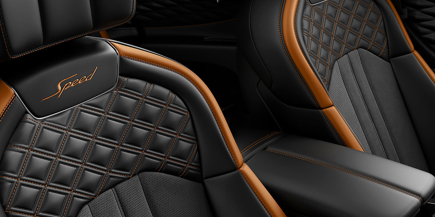 Bentley Marbella Bentley Flying Spur Speed's front seats with detailed contrast stitching and Speed Emblems