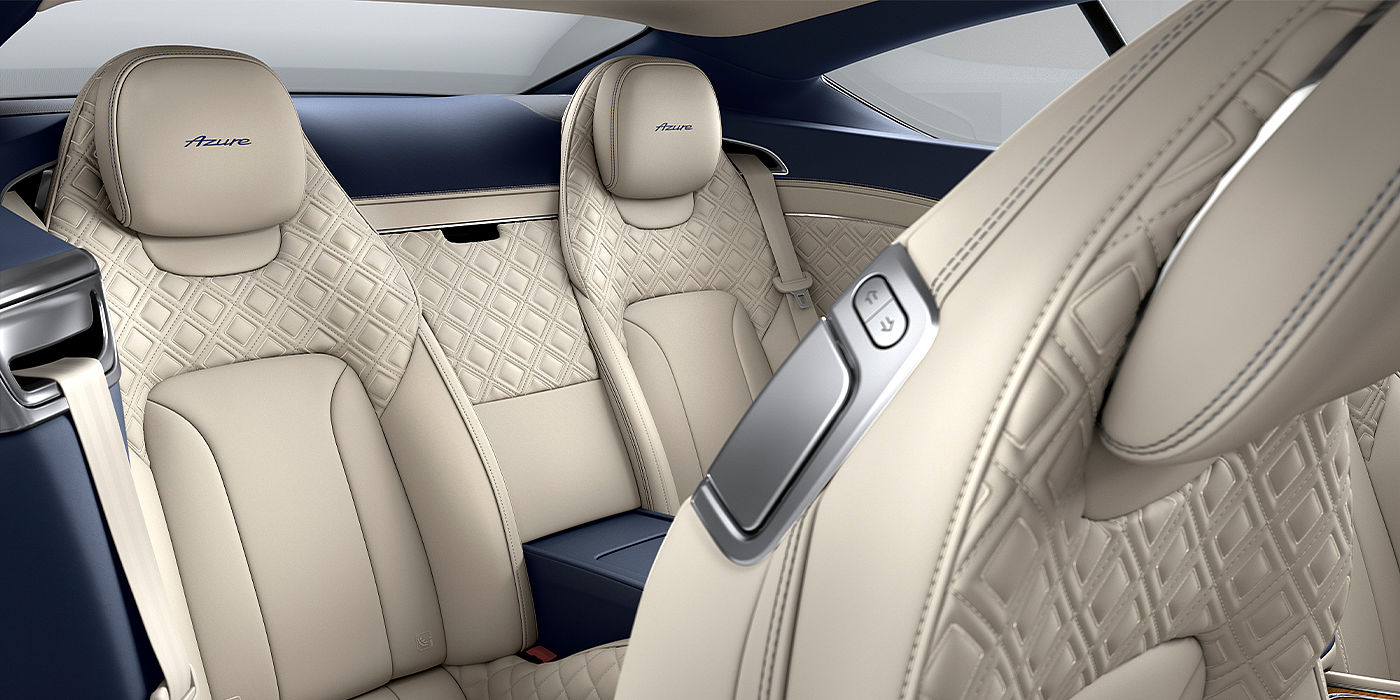 Bentley Marbella Bentley Continental GT Azure coupe rear interior in Imperial Blue and Linen hide