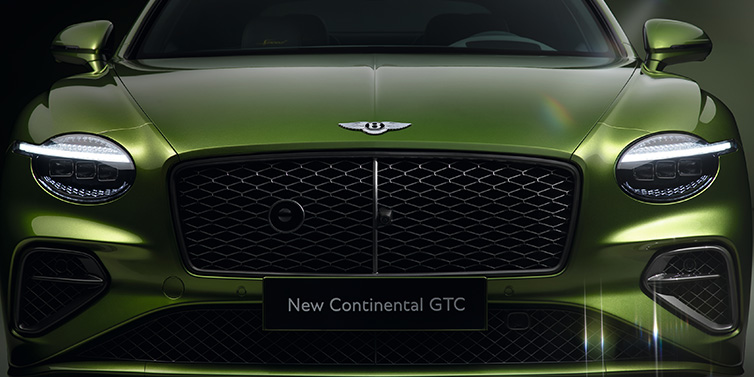 Bentley Marbella Bentley Continental GTC Speed convertible front bonnet detail in Tourmaline Green paint showing new light design